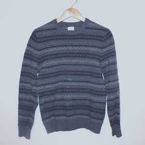Lands End Canvas Fair Isle Sweater Black/Grey Size Small Cotton/Wool